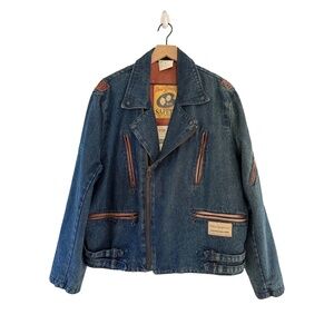*AMAZING* Vintage Urban Equipment Denim Blue Biker Work Chore Coat Jacket size M